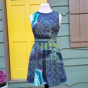 Melao Abstract Art Print Fit & Flare Dress Sleeveless Fully Lined